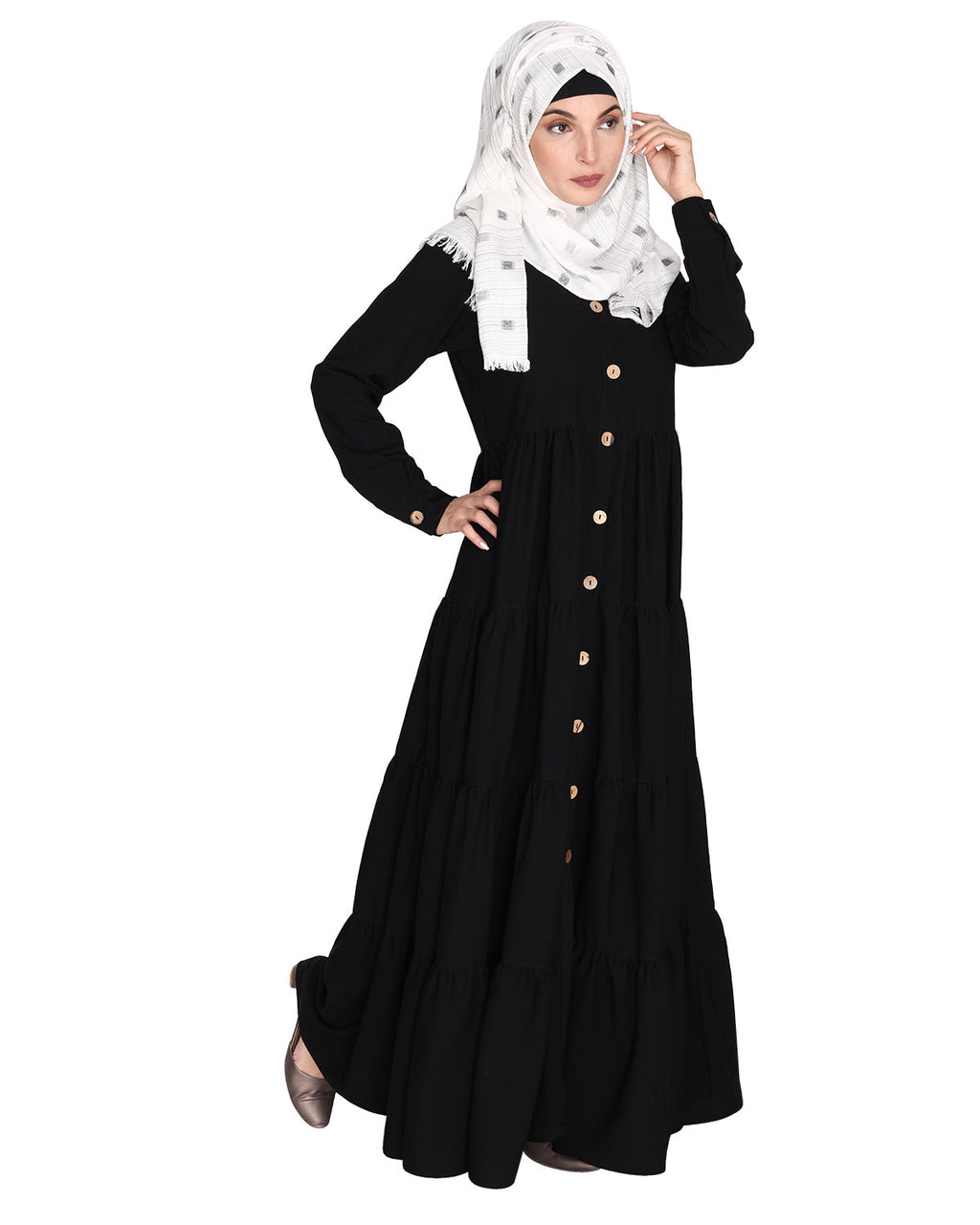 Contemporary Multi Layered Gather Dress Black