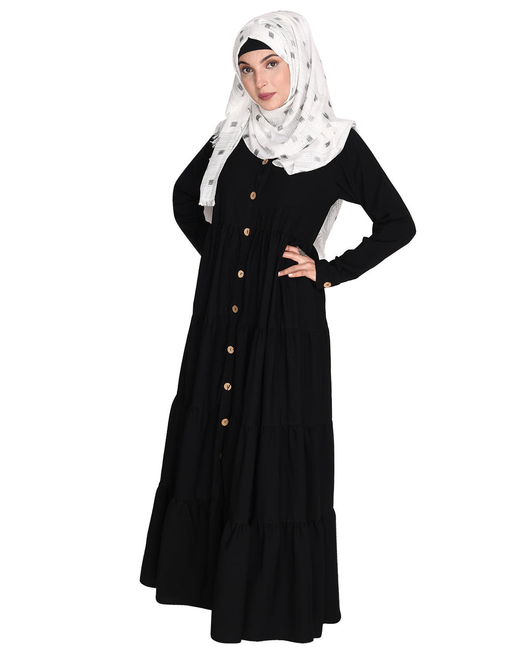Contemporary Multi Layered Gather Dress Black