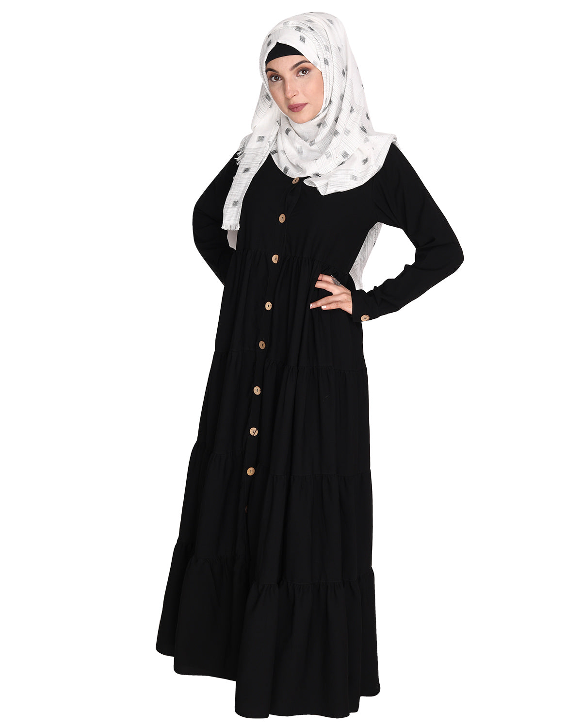 Contemporary Multi Layered Gather Dress Black