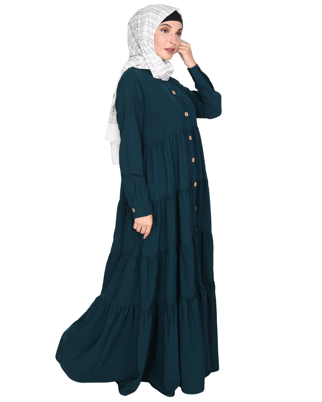 Contemporary Multi Layered Gather Dress Bottle Green