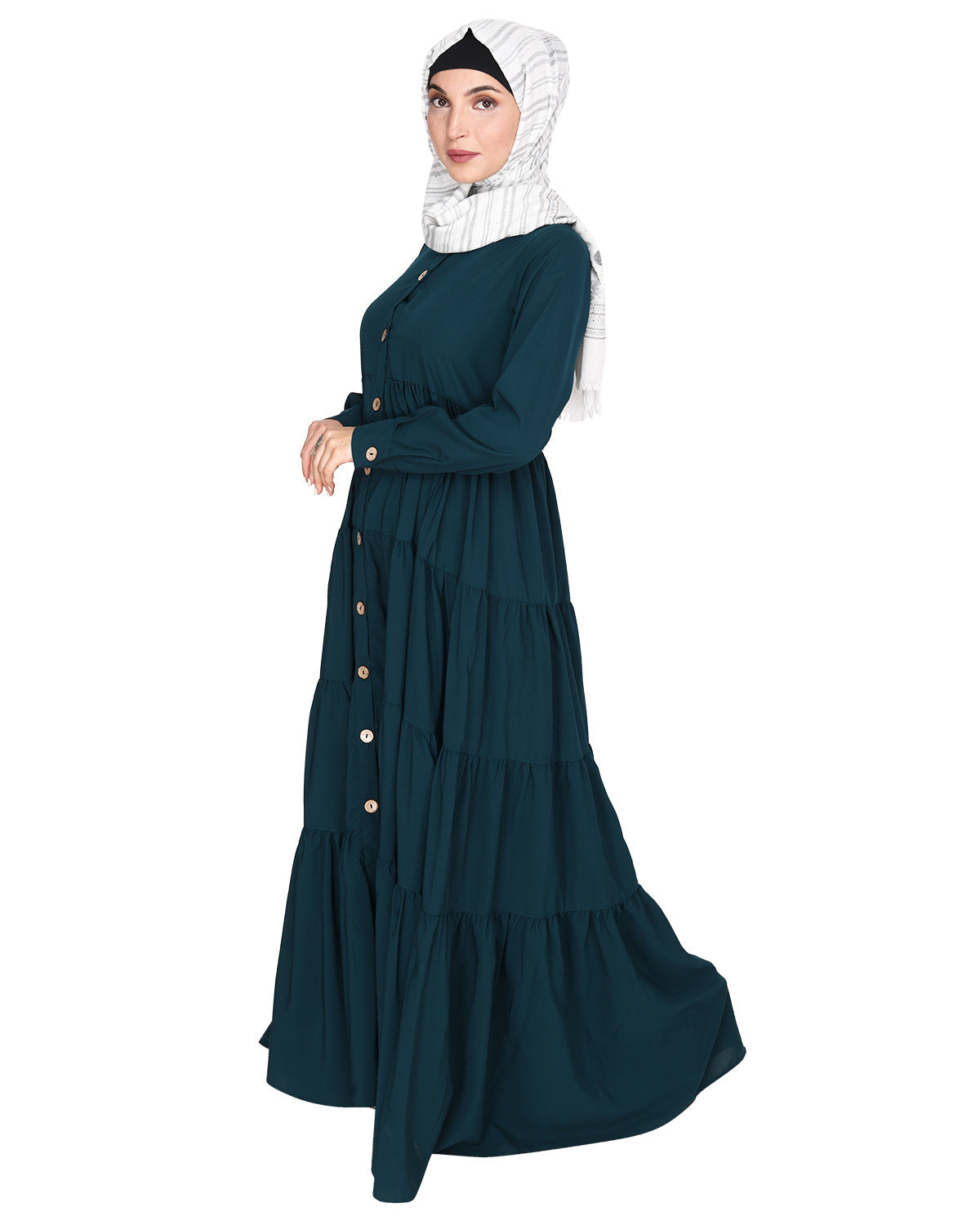 Contemporary Multi Layered Gather Dress Bottle Green