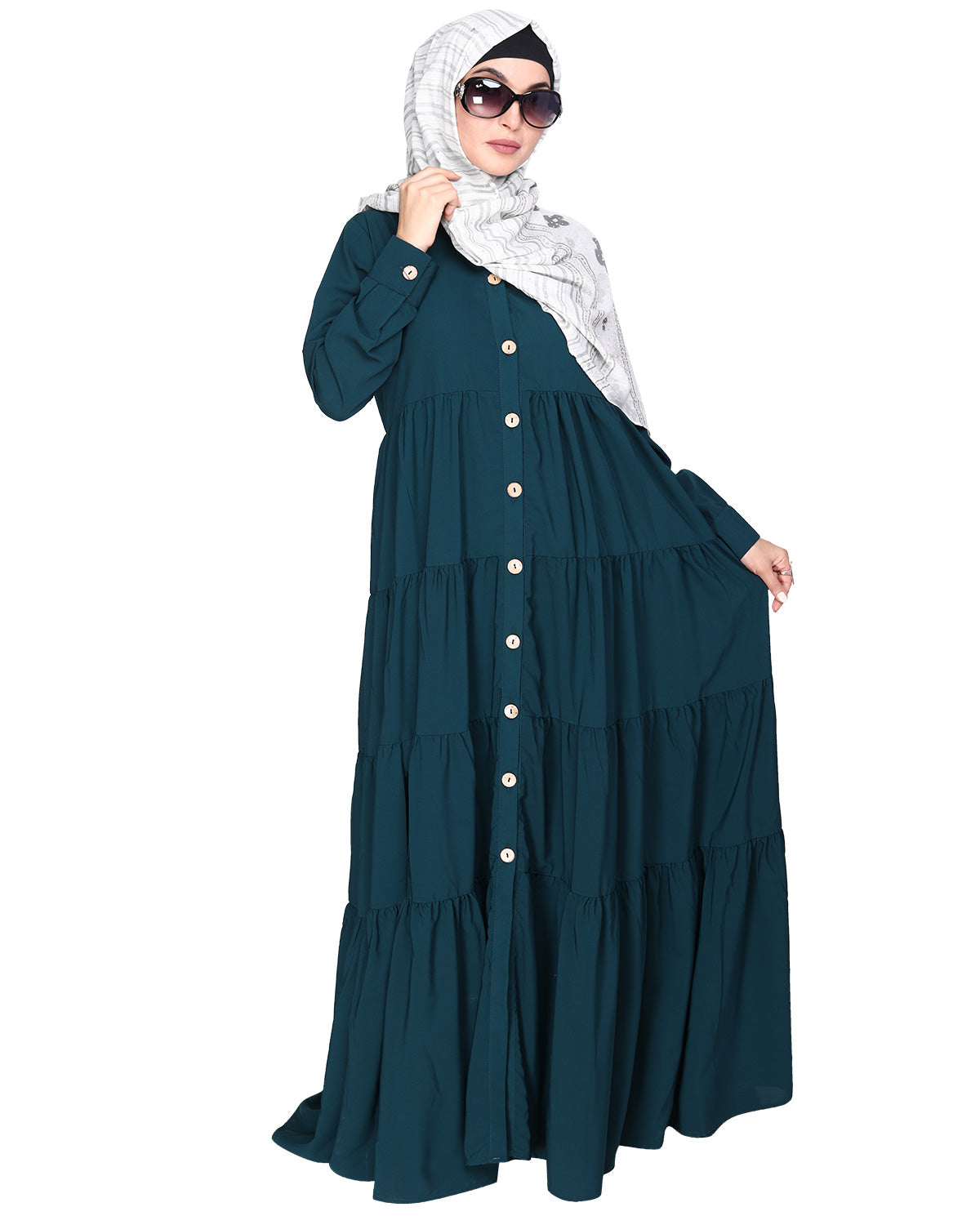Contemporary Multi Layered Gather Dress Bottle Green