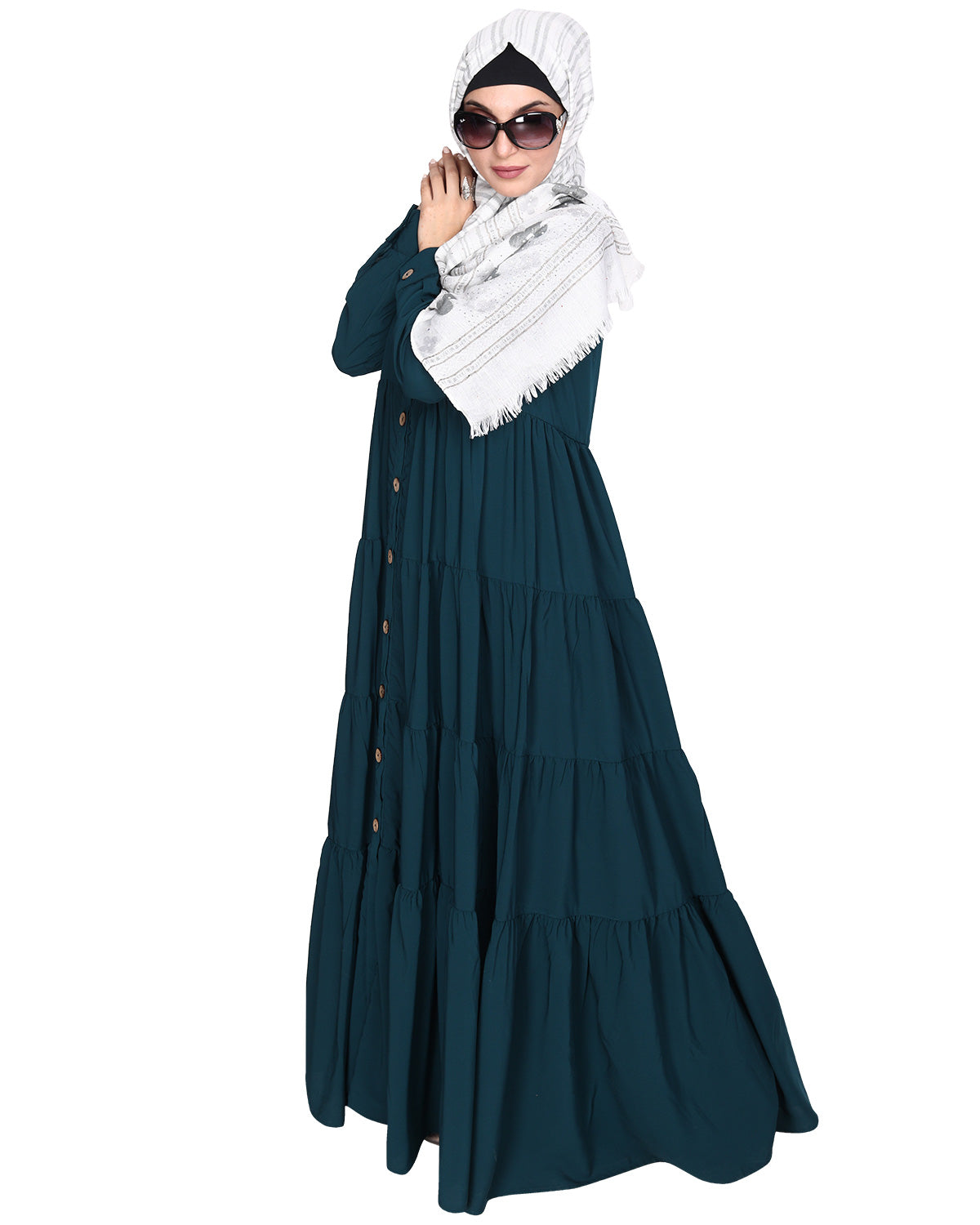 Contemporary Multi Layered Gather Dress Bottle Green