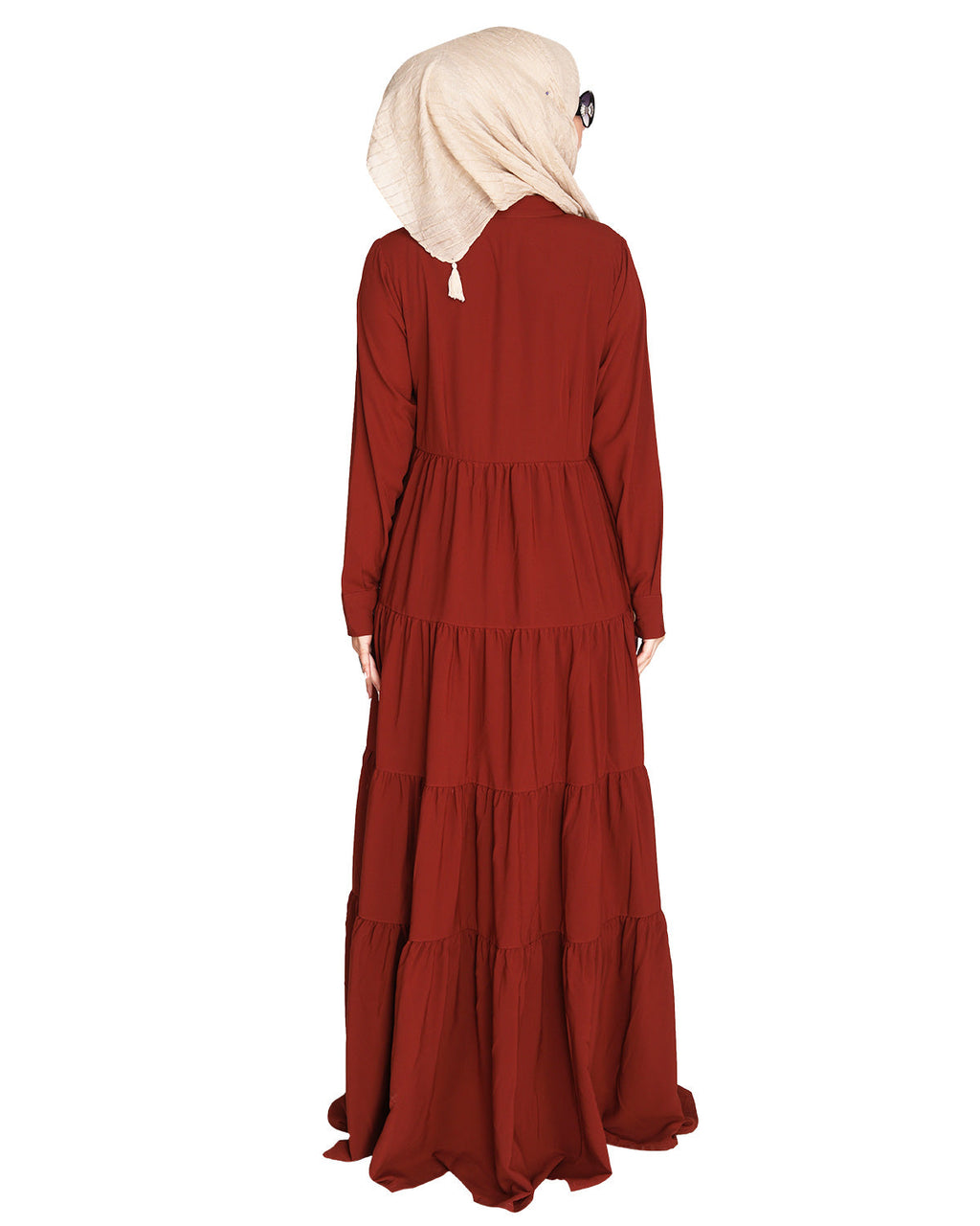 Contemporary Multi Layered Gather Dress Brick Red