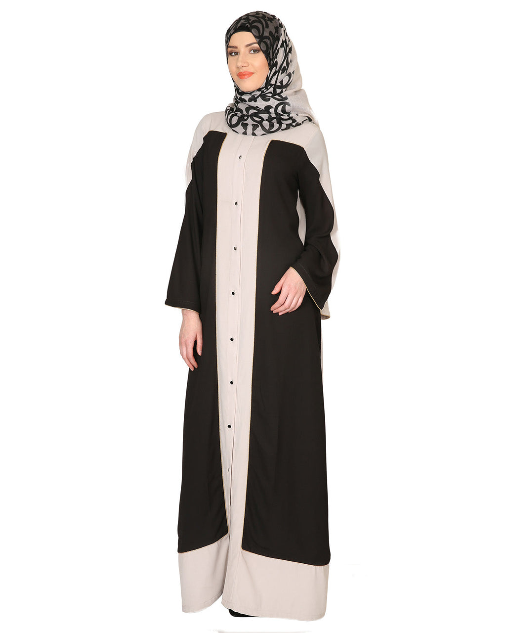 Black and Grey Abaya with Gold Detailing Black