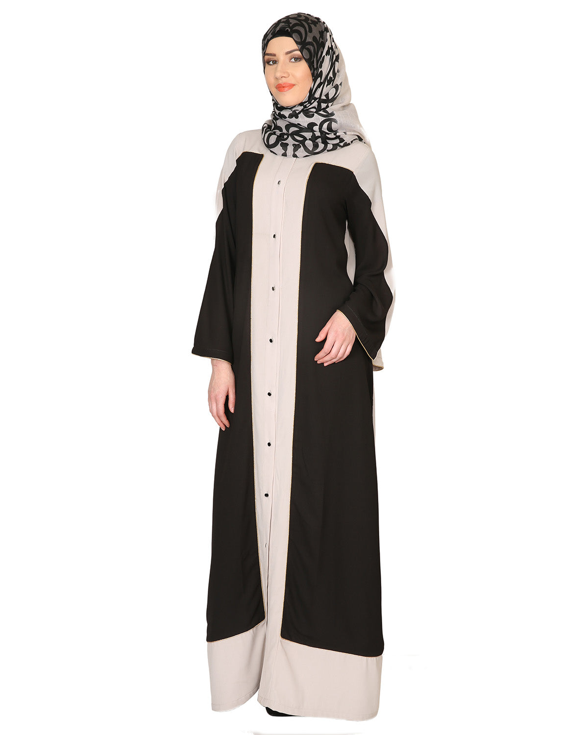 Black and Grey Abaya with Gold Detailing Black