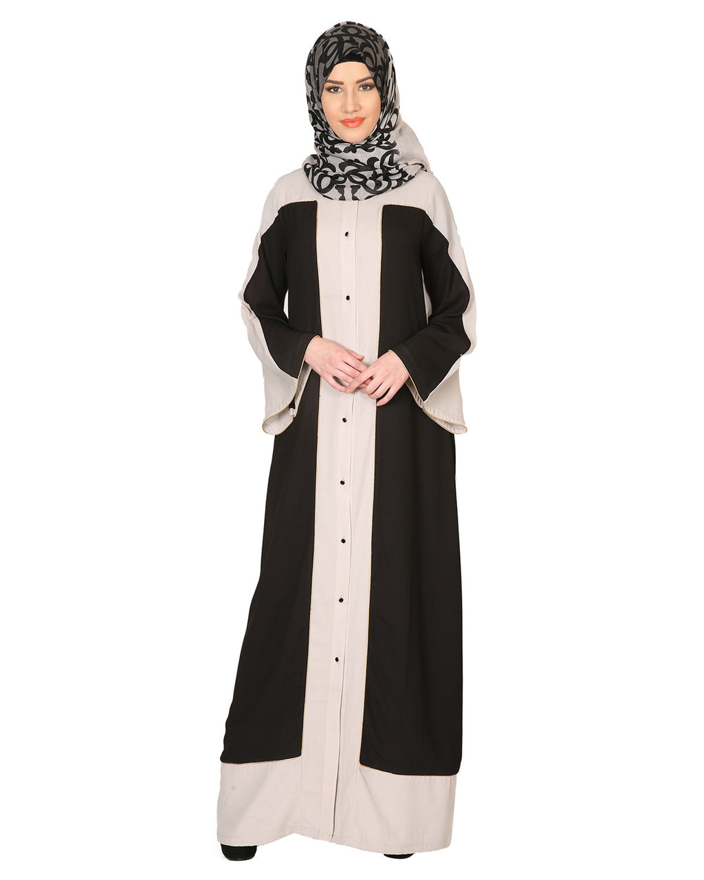 Black and Grey Abaya with Gold Detailing Black