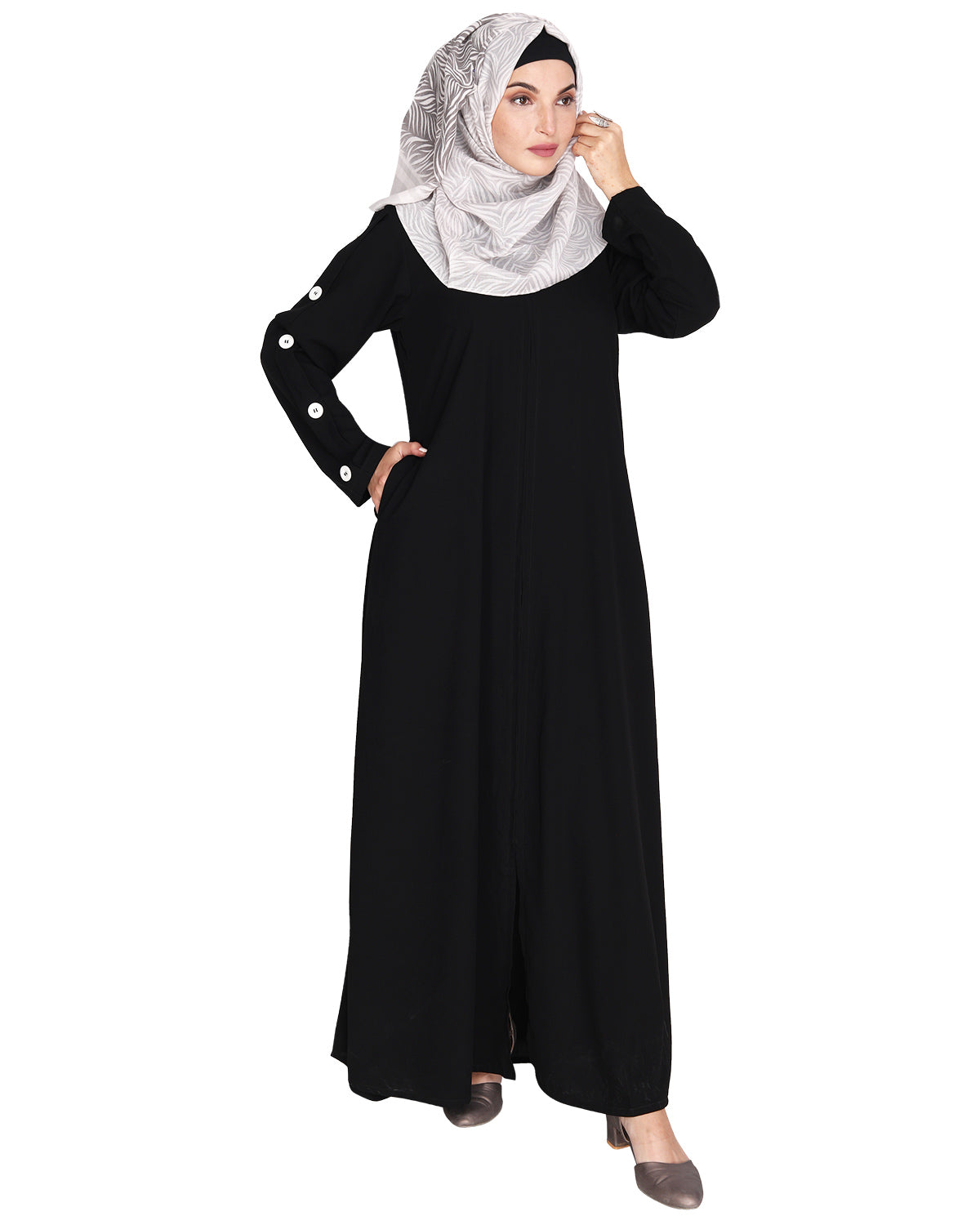 Delightful and Simple Abaya with Designer Sleeves Black