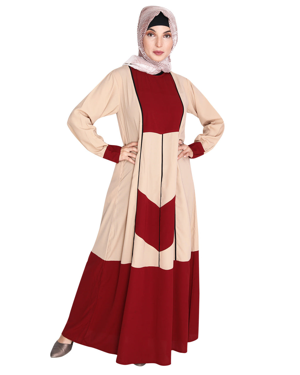 Symmetrical Design Abaya Maroon