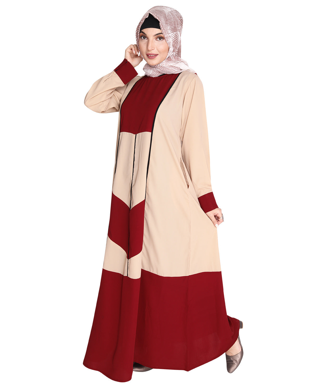 Symmetrical Design Abaya Maroon