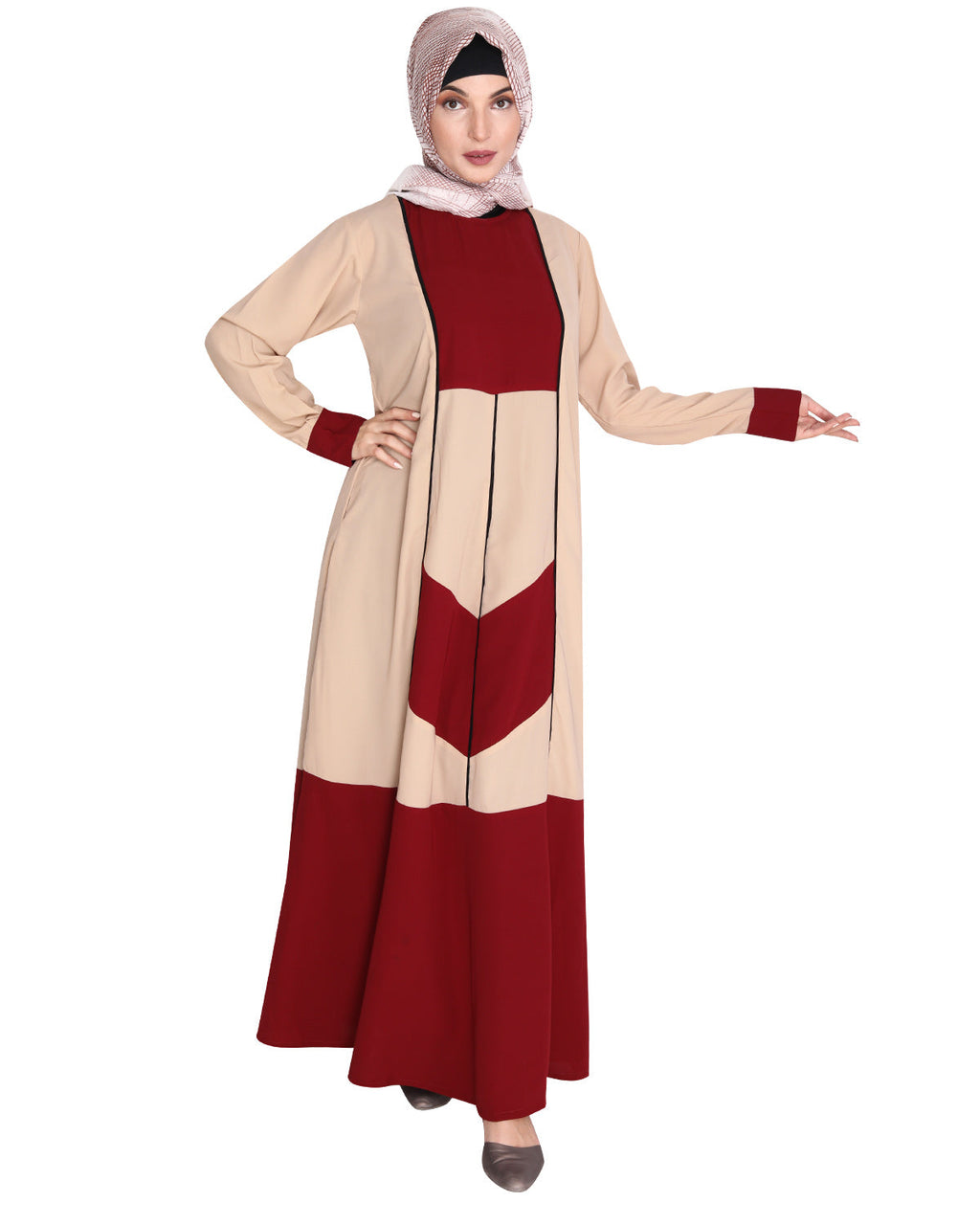Symmetrical Design Abaya Maroon