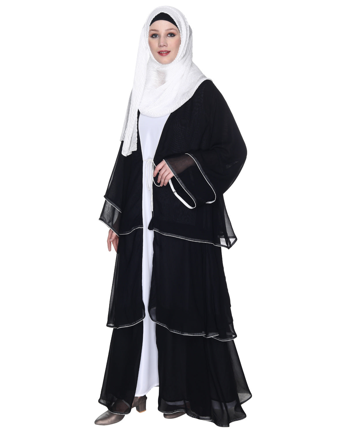 Multi Layer Shrug Style Georgette Abaya Black