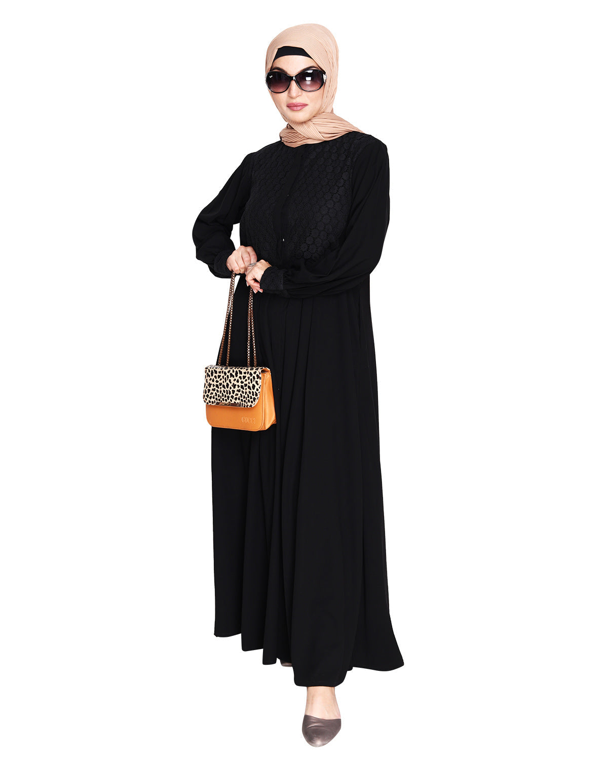 Subtle Lace Dress Abaya Black