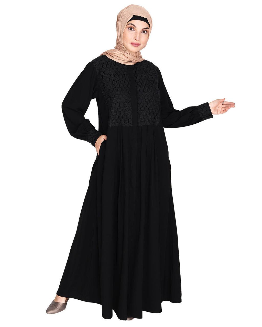 Subtle Lace Dress Abaya Black