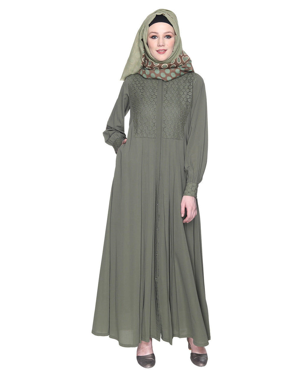 Subtle Lace Dress Abaya Mint