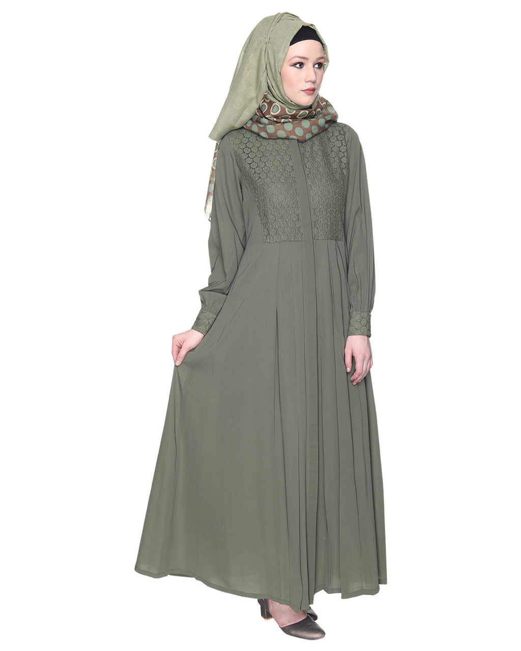 Subtle Lace Dress Abaya Mint