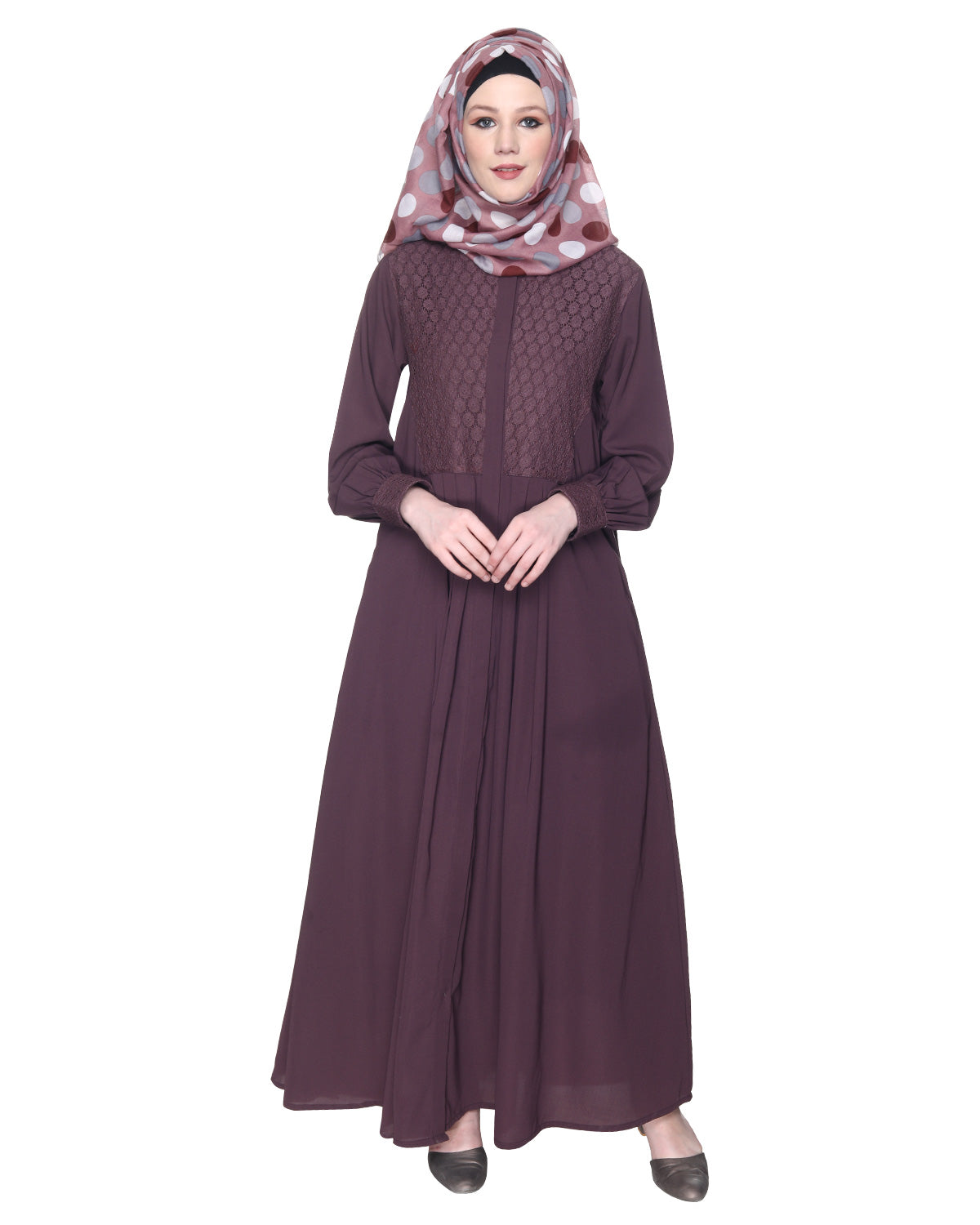 Subtle Lace Dress Abaya Purple