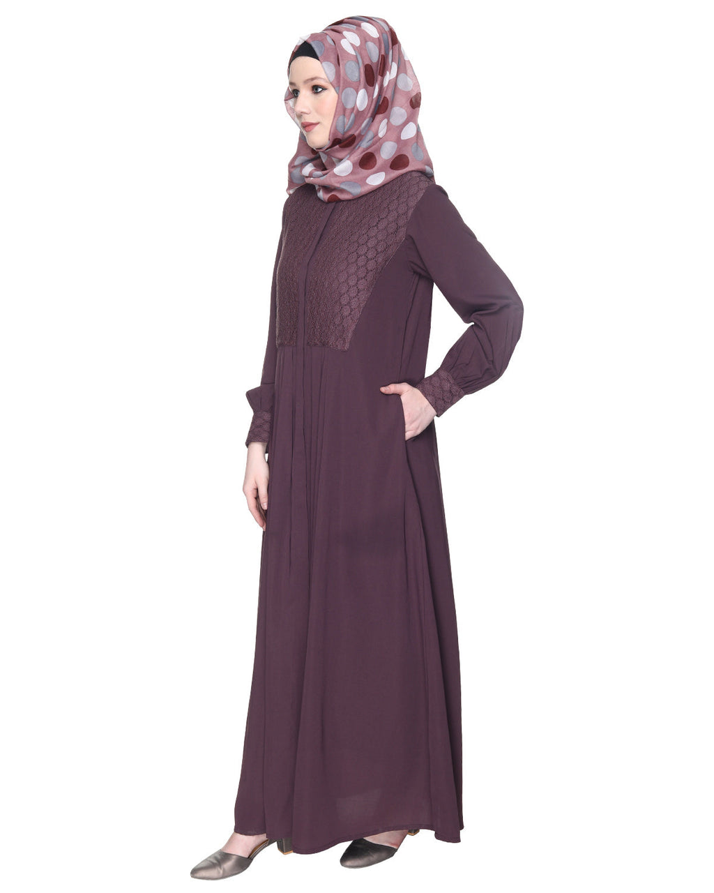 Subtle Lace Dress Abaya Purple