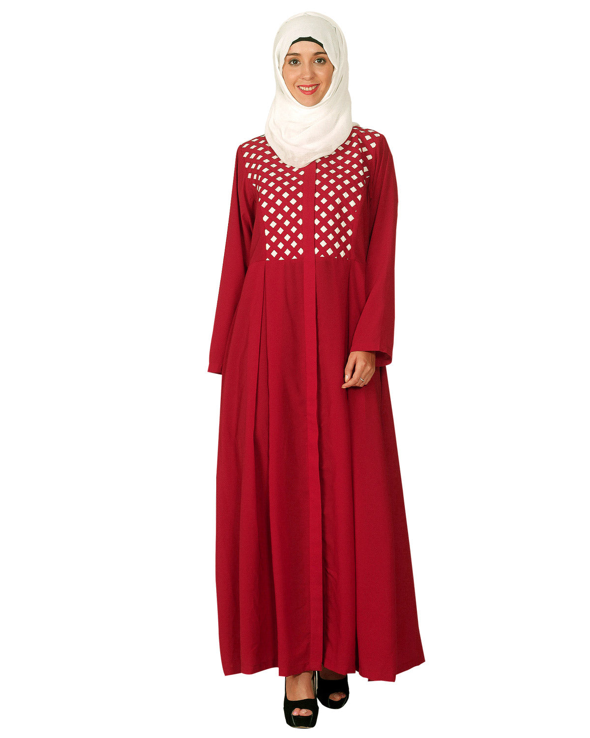 Hand Crafted Checkered Abaya Red