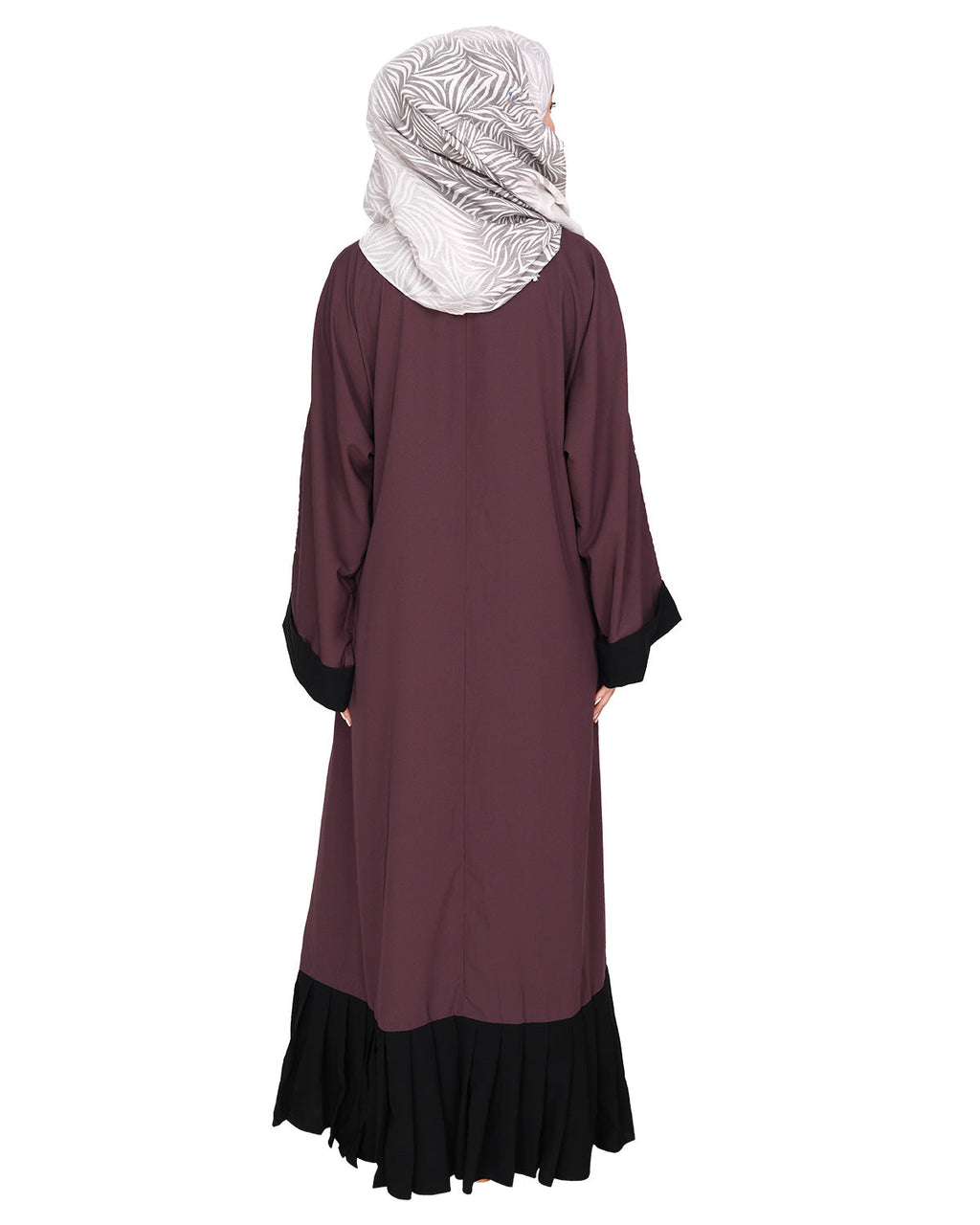 Imperial Purple and Black Pleated Bliss Dubai Style Abaya Imperial Purple & Black