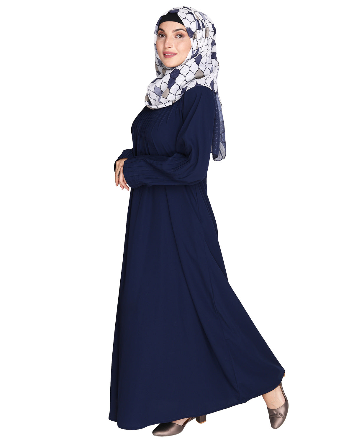 Sleek And Simple Abaya With Pintuck Detailing Blue
