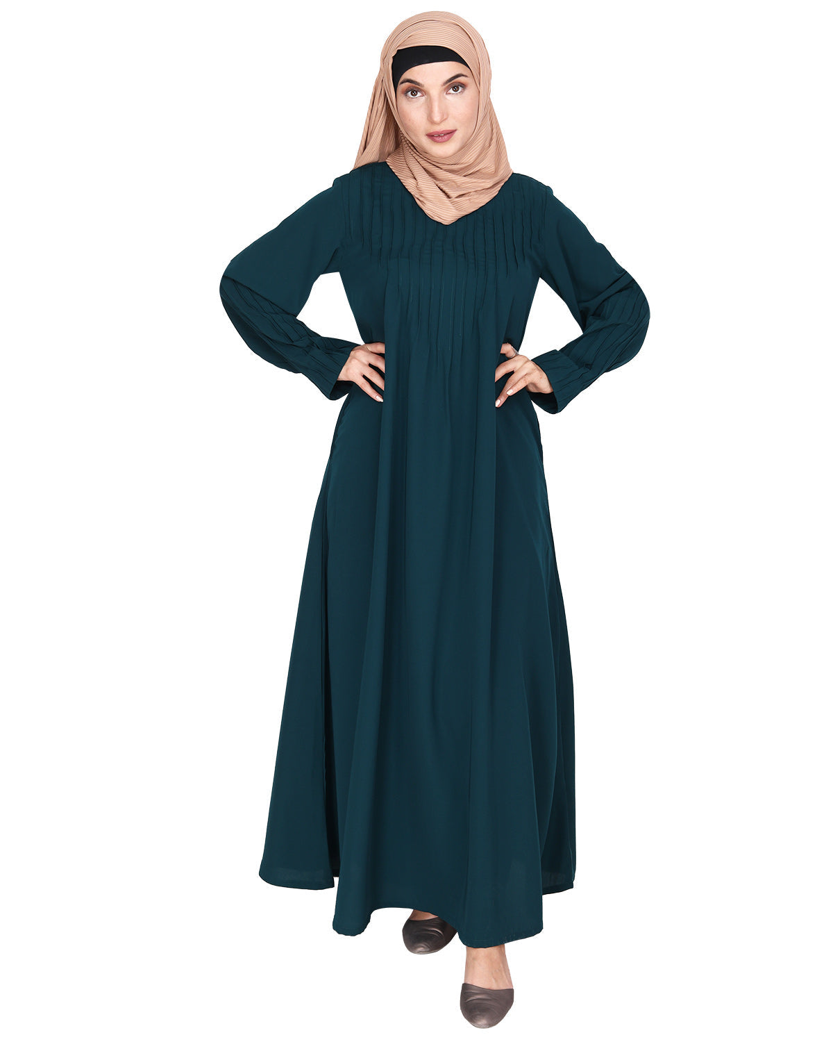 Sleek And Simple Abaya With Pintuck Detailing Blue
