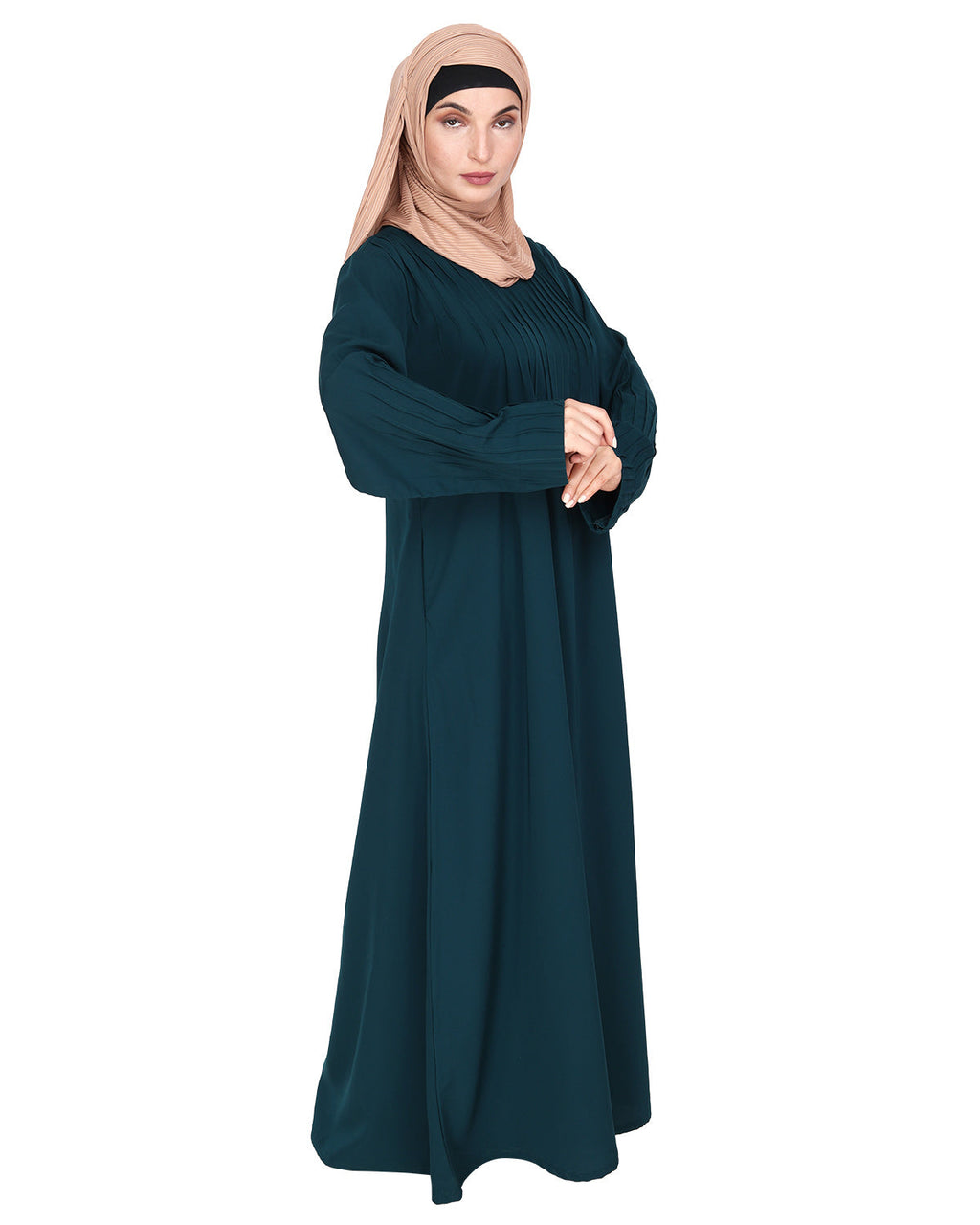Sleek And Simple Abaya With Pintuck Detailing Blue