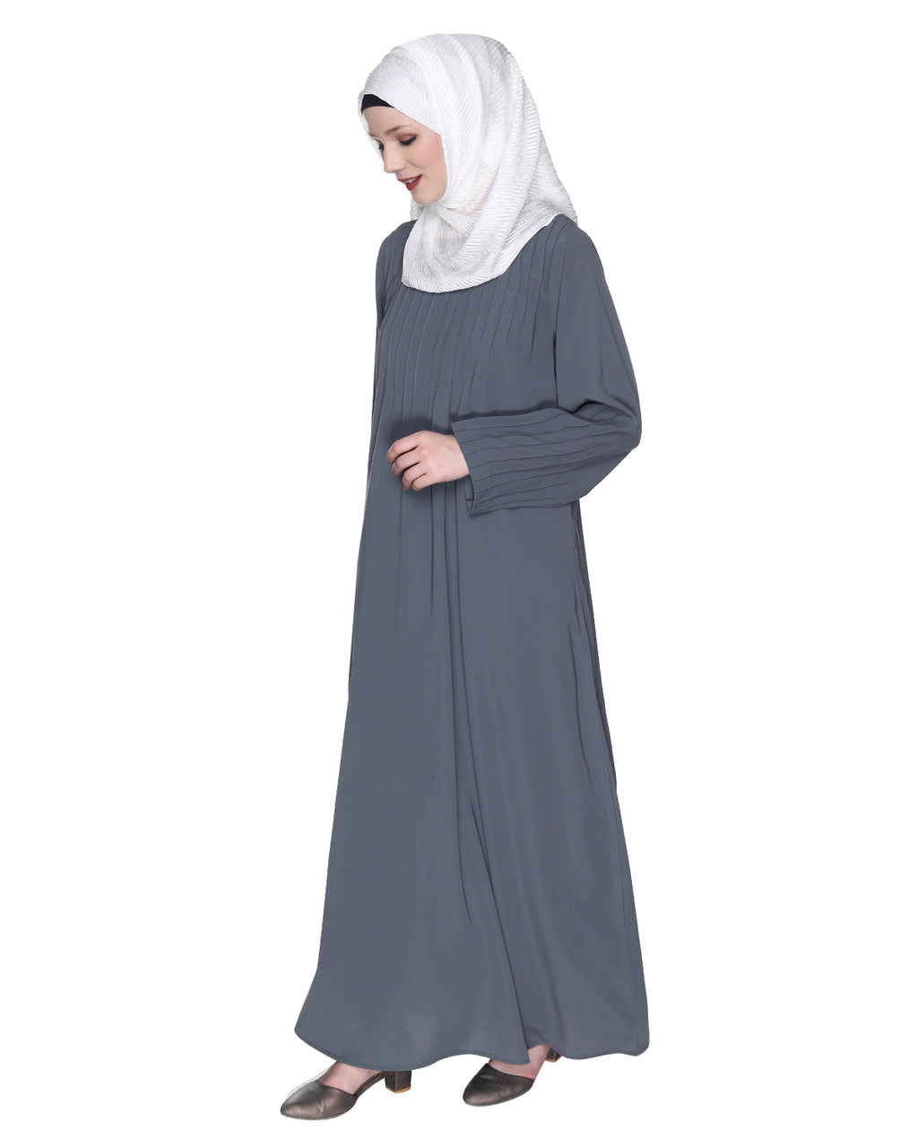 Sleek And Simple Abaya With Pintuck Detailing Bottle Green