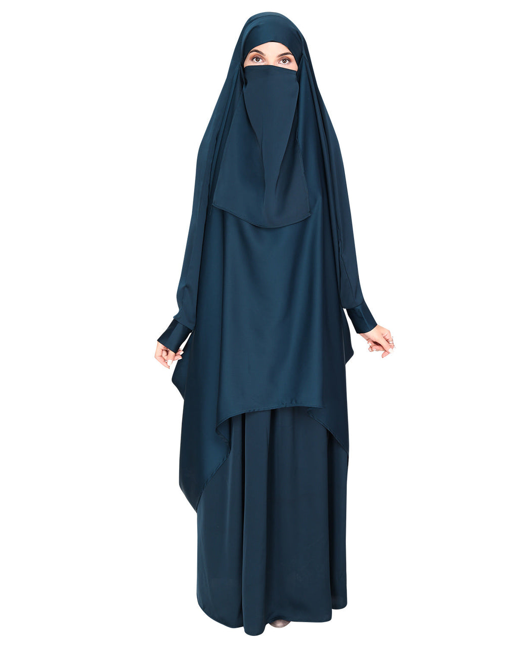 Luxurious Designer Khimar and Skirt Jilbab Set Bottle Green