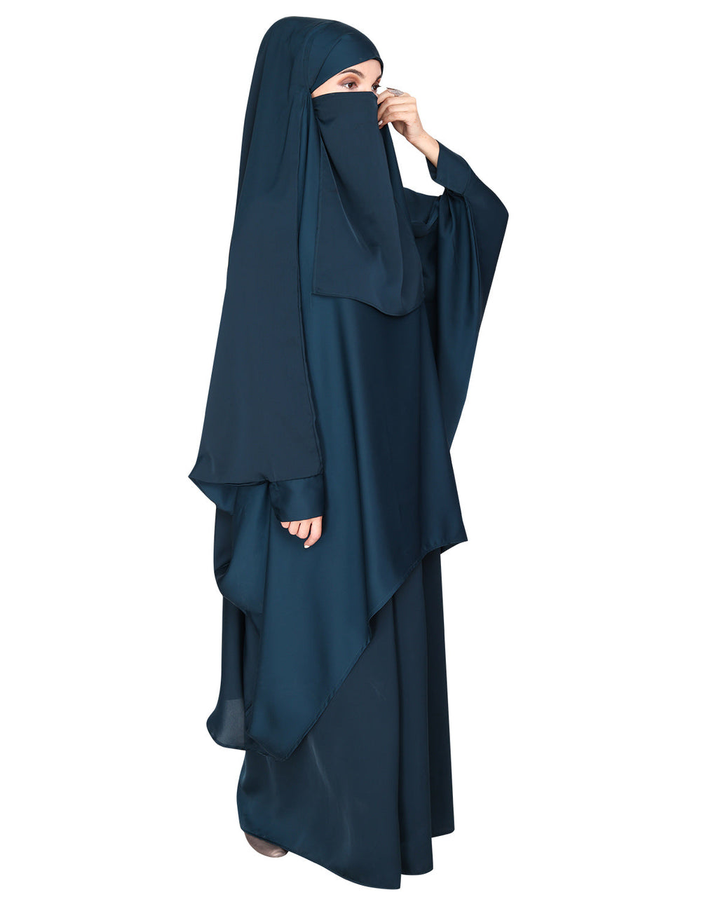 Luxurious Designer Khimar and Skirt Jilbab Set Bottle Green