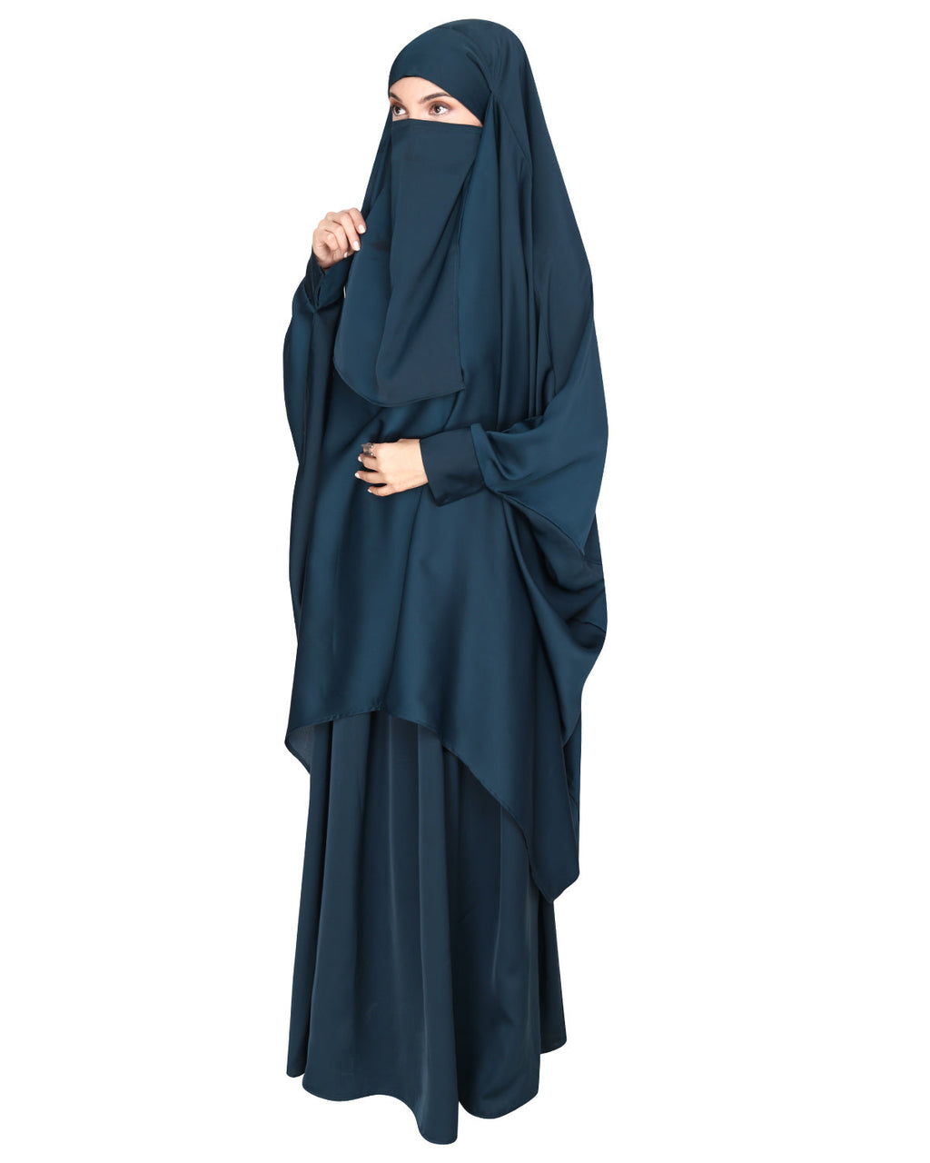 Luxurious Designer Khimar and Skirt Jilbab Set Bottle Green