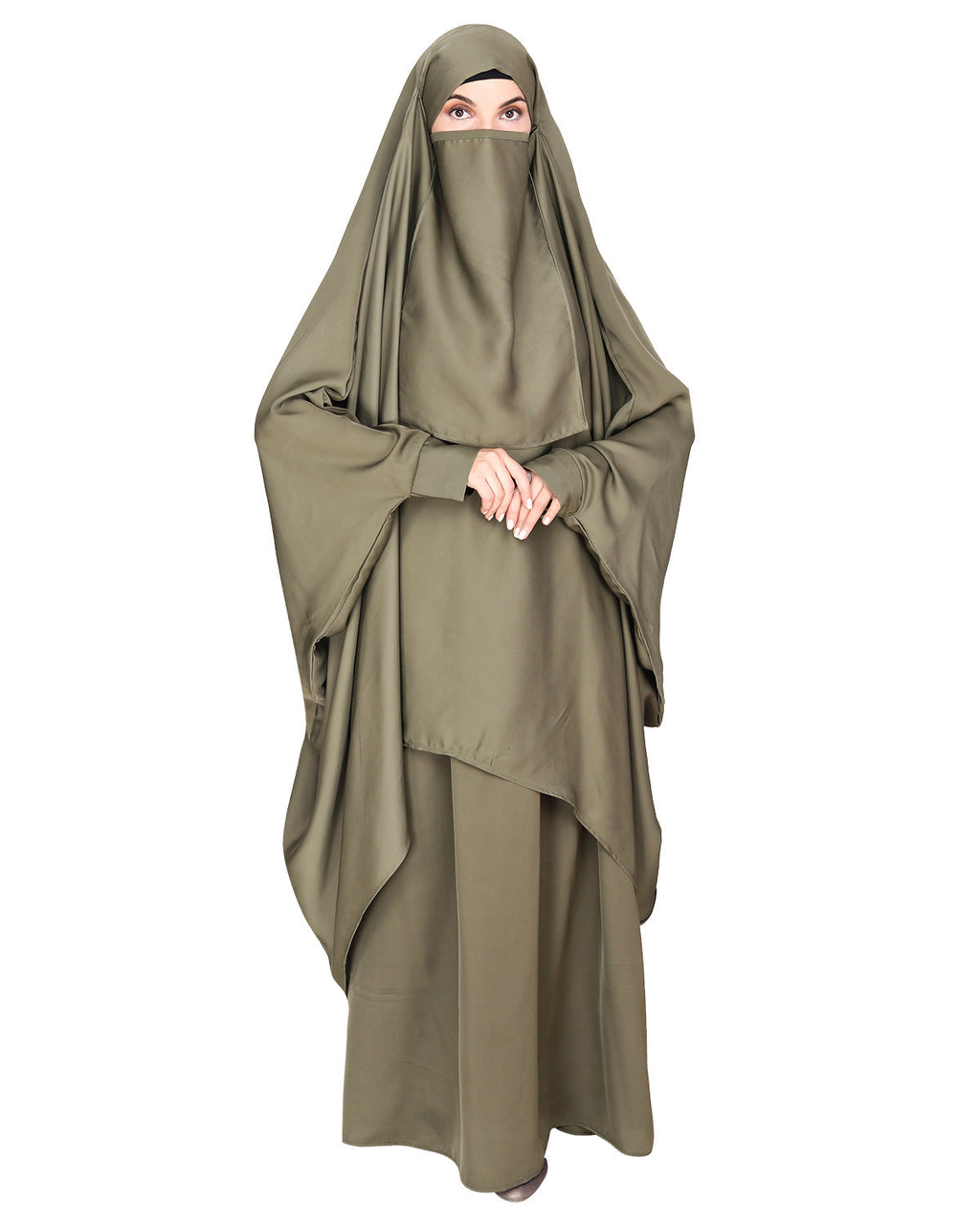 Luxurious Designer Khimar and Skirt Jilbab Set Dead Mint
