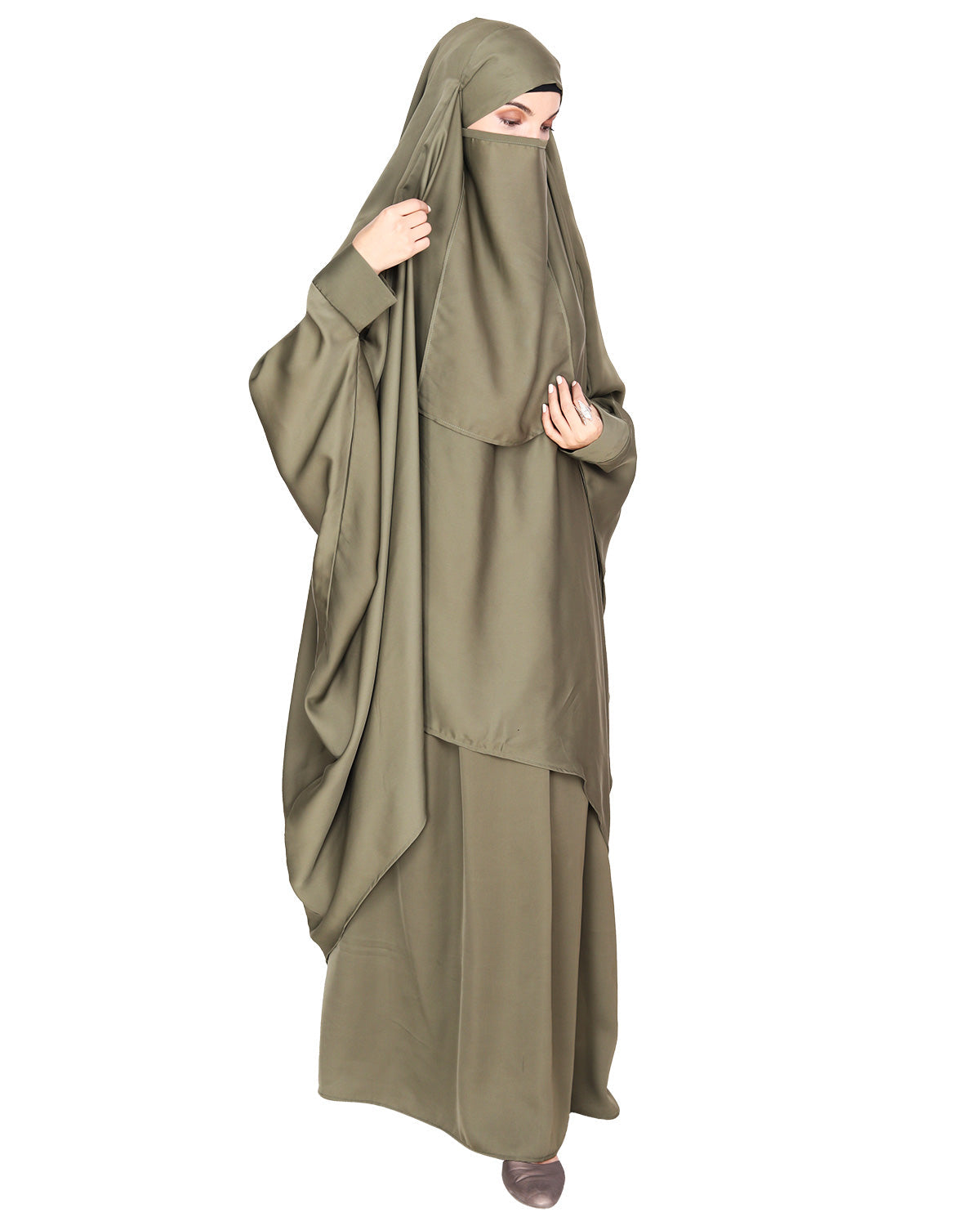 Luxurious Designer Khimar and Skirt Jilbab Set Dead Mint