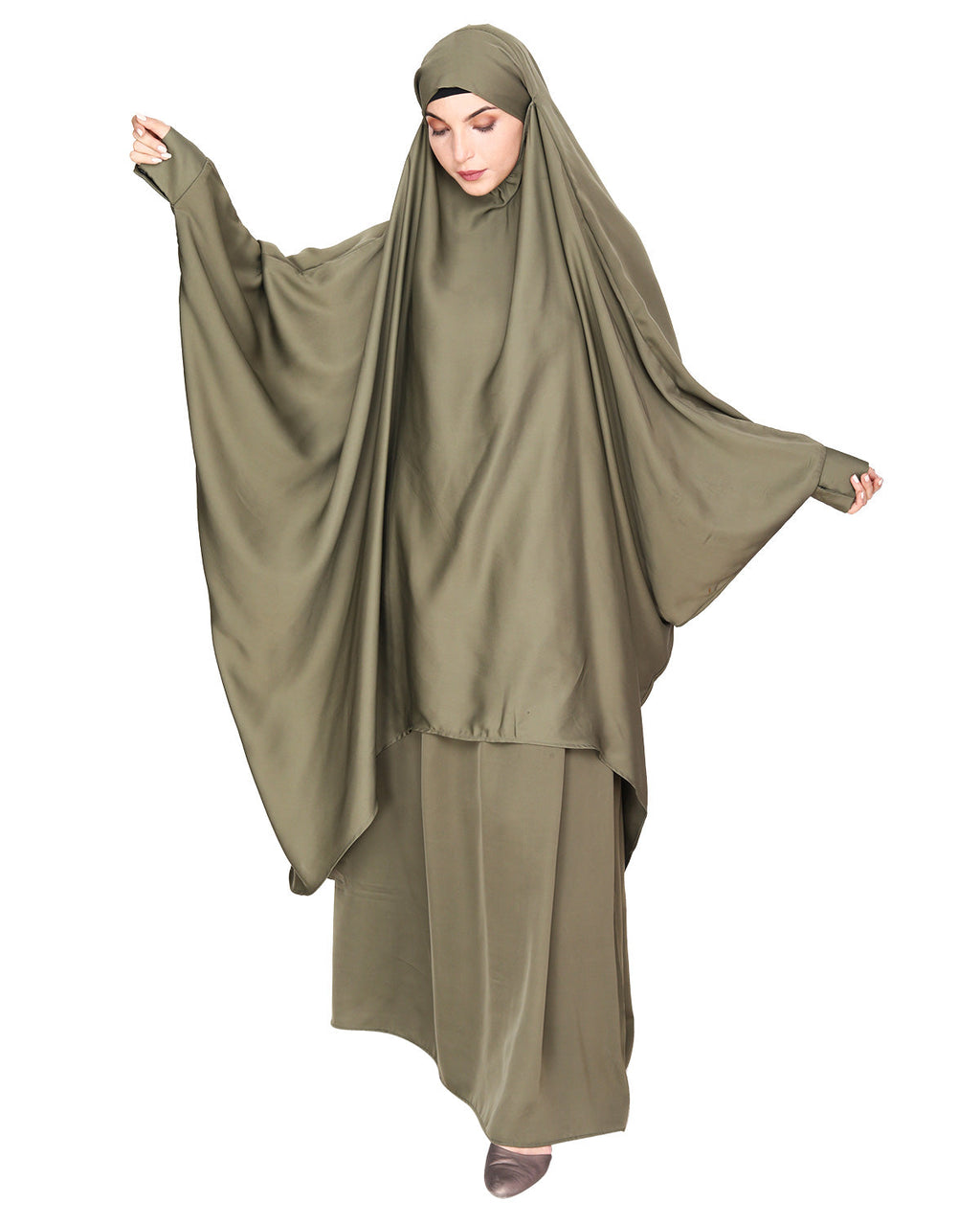Luxurious Designer Khimar and Skirt Jilbab Set Dead Mint