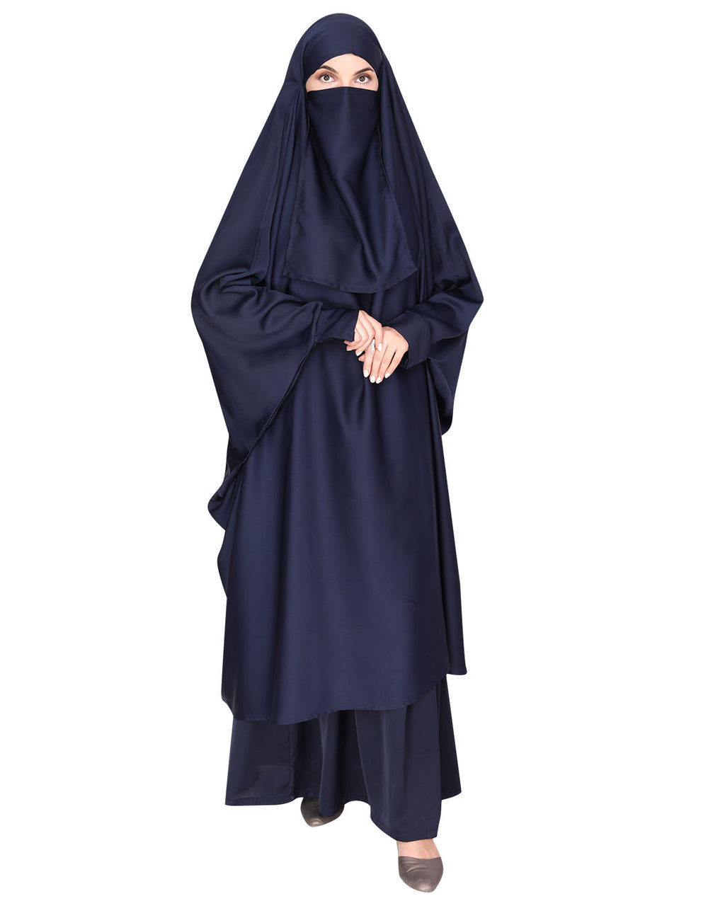 Gleaming Khimar and Skirt Jilbab Set Blue