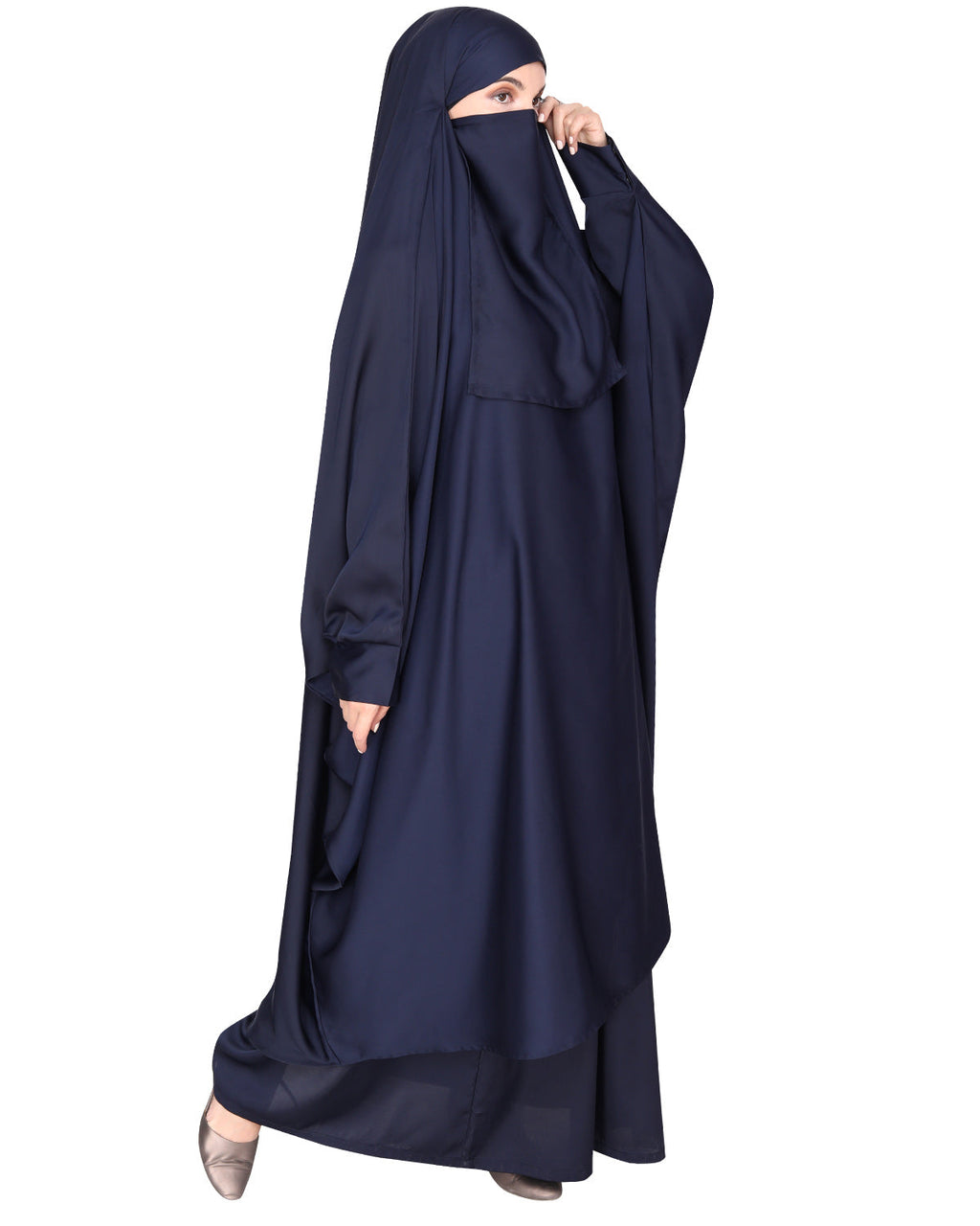 Gleaming Khimar and Skirt Jilbab Set Blue