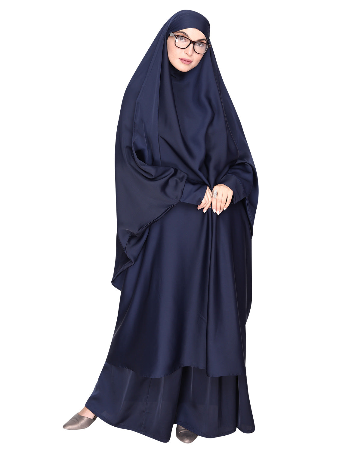 Gleaming Khimar and Skirt Jilbab Set Blue