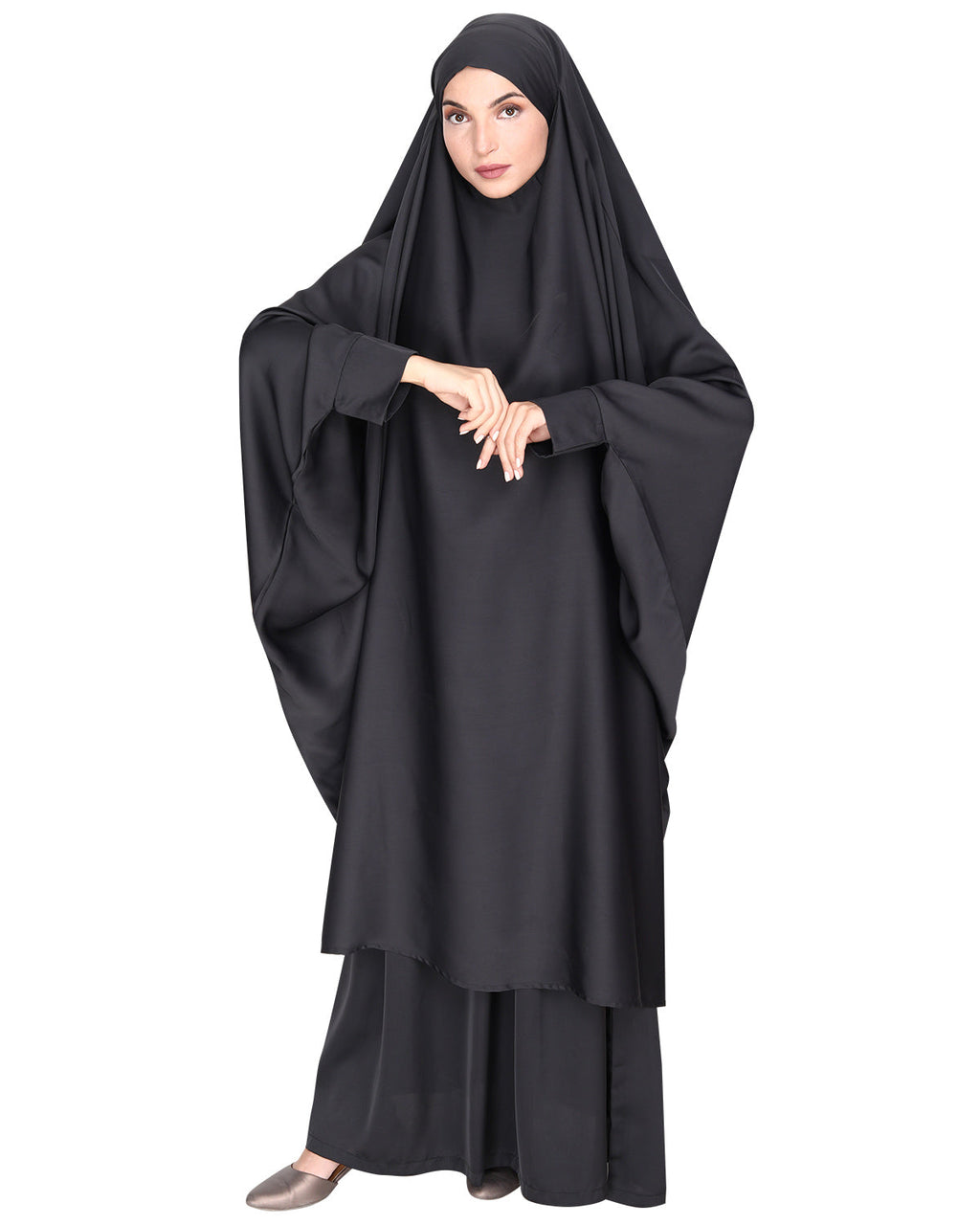 Gleaming Khimar and Skirt Jilbab Set Grey