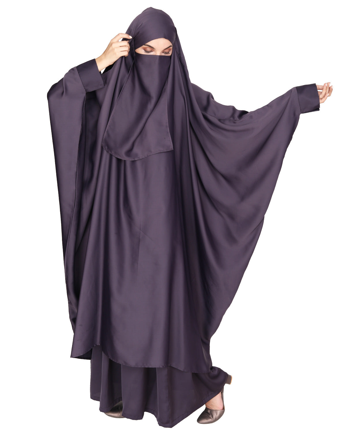 Gleaming Khimar and Skirt Jilbab Set Imperial Purple