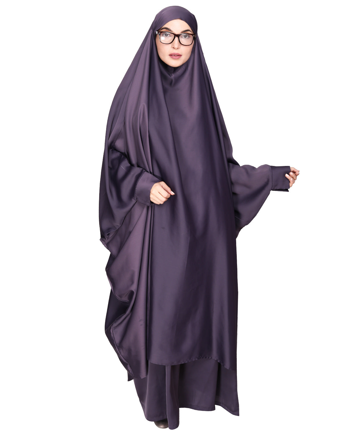 Gleaming Khimar and Skirt Jilbab Set Imperial Purple
