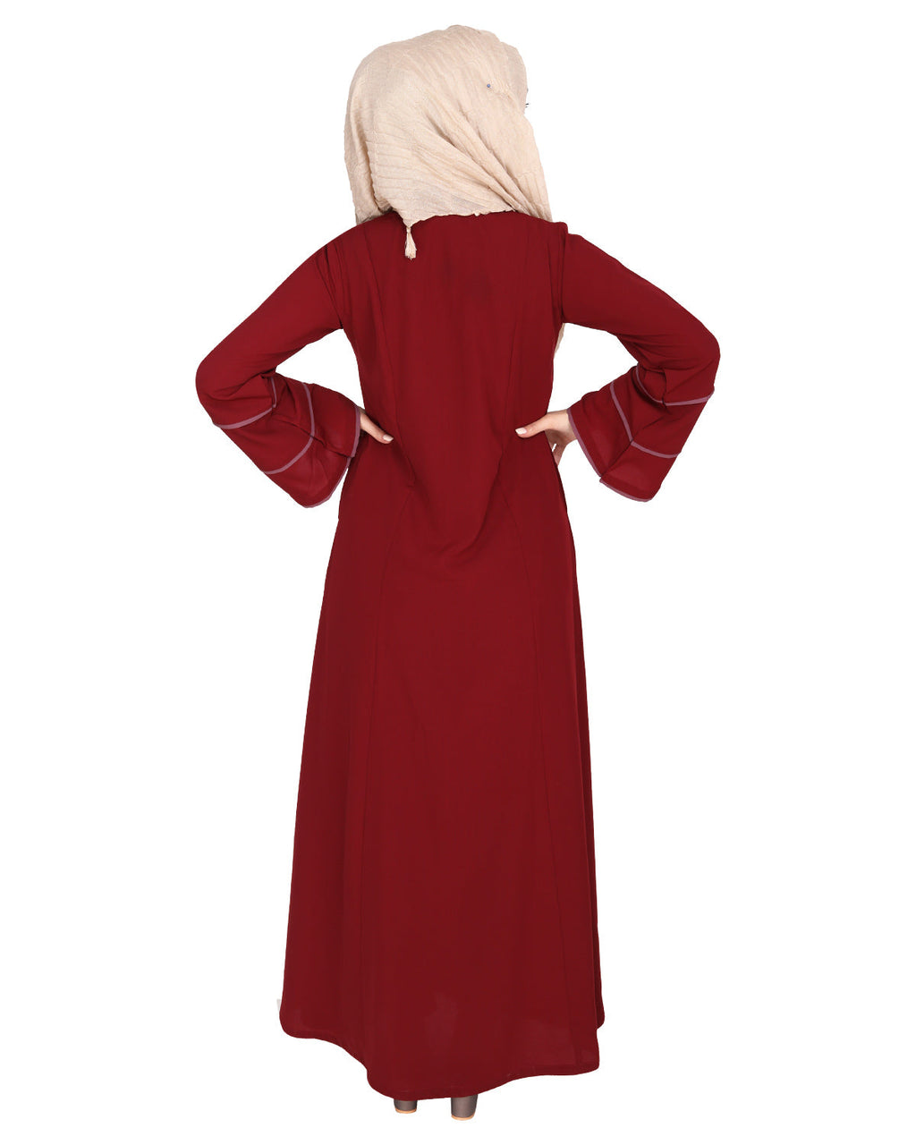 Snazzy Abaya with Sage Green Piping Design Maroon