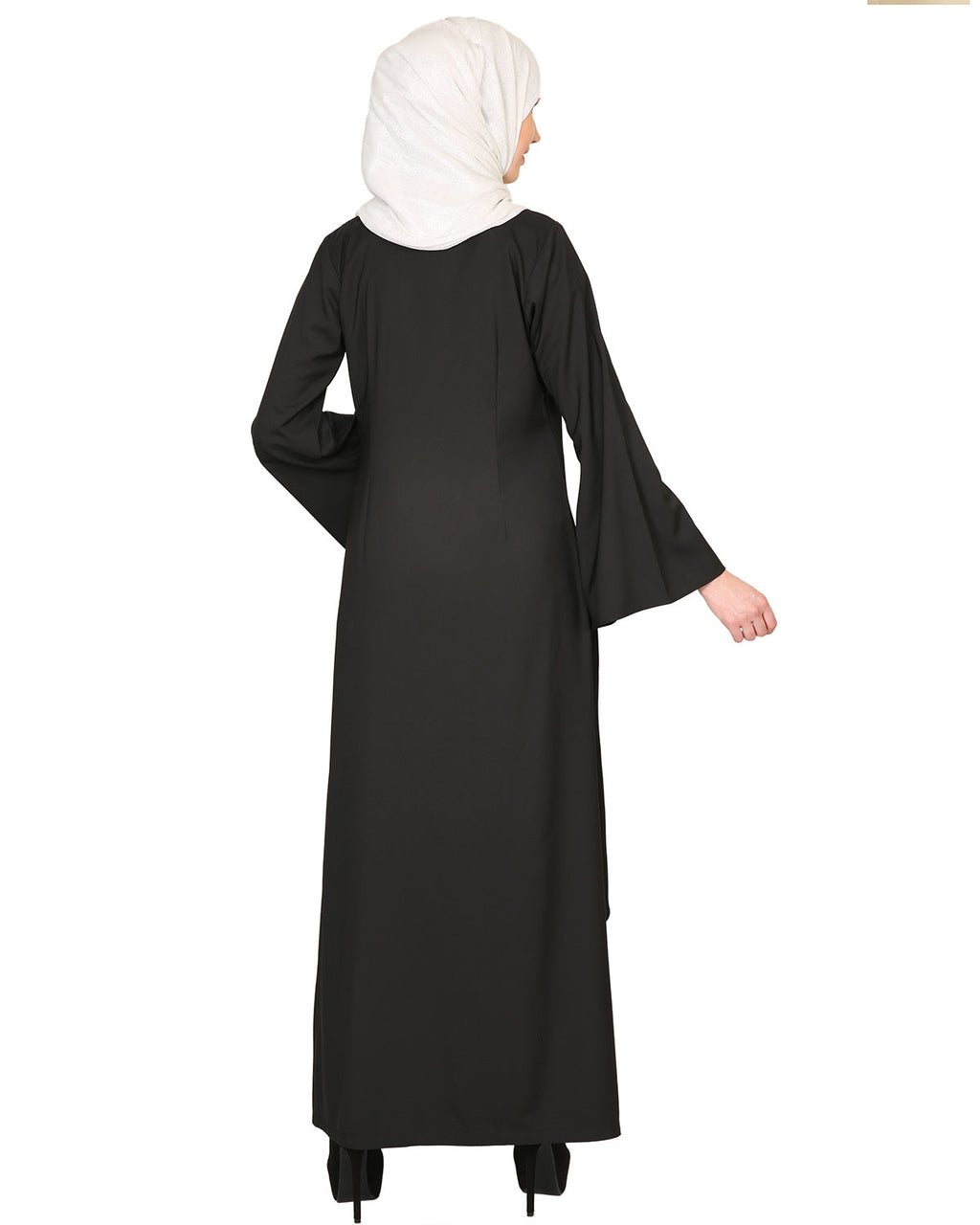Double Layerd With Crystal Embellished Yoke Abaya Black