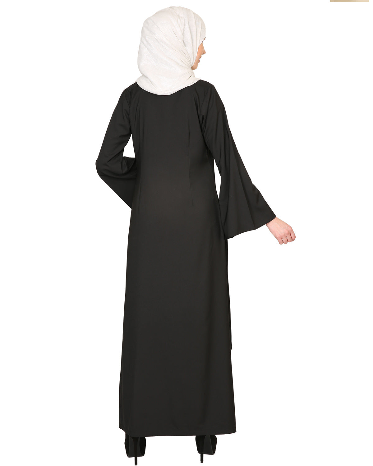 Double Layerd With Crystal Embellished Yoke Abaya Black