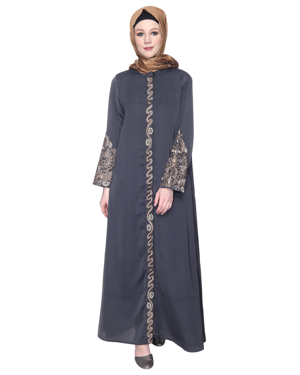 Opulent Hand Embroidered Luxury Abaya Dark Grey