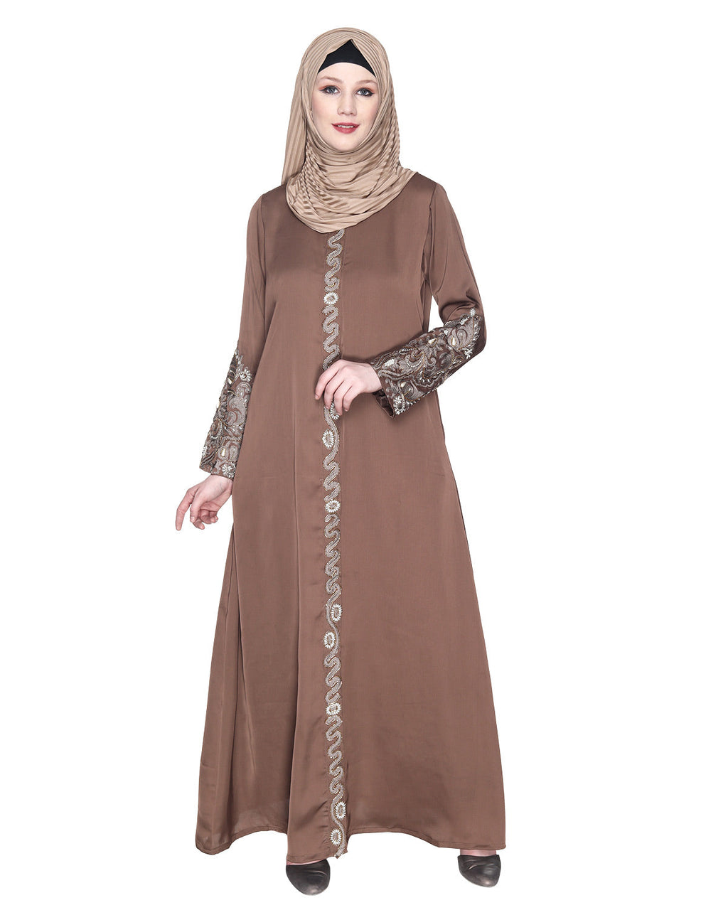 Opulent Hand Embroidered Luxury Abaya Oak Brown