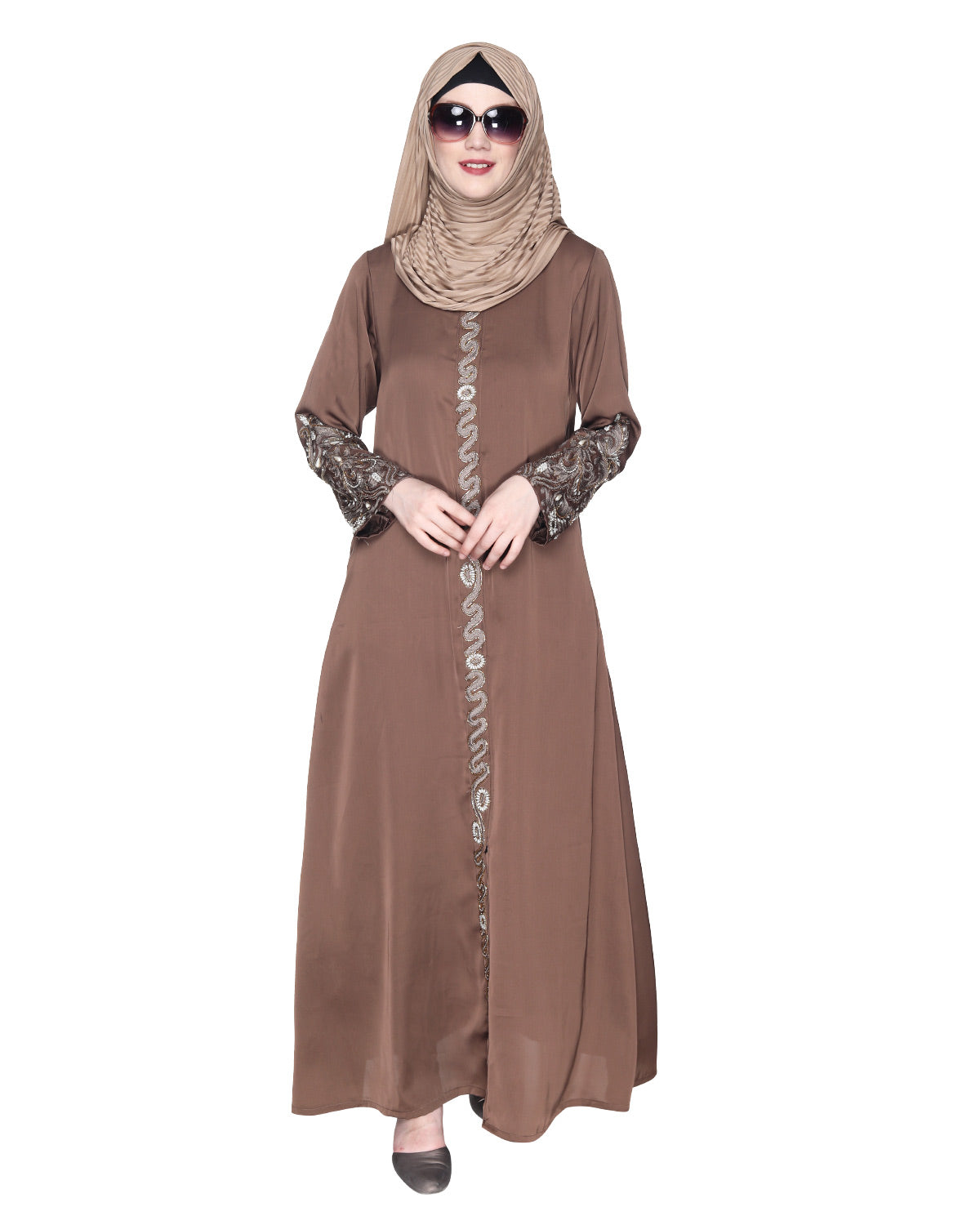 Opulent Hand Embroidered Luxury Abaya Oak Brown