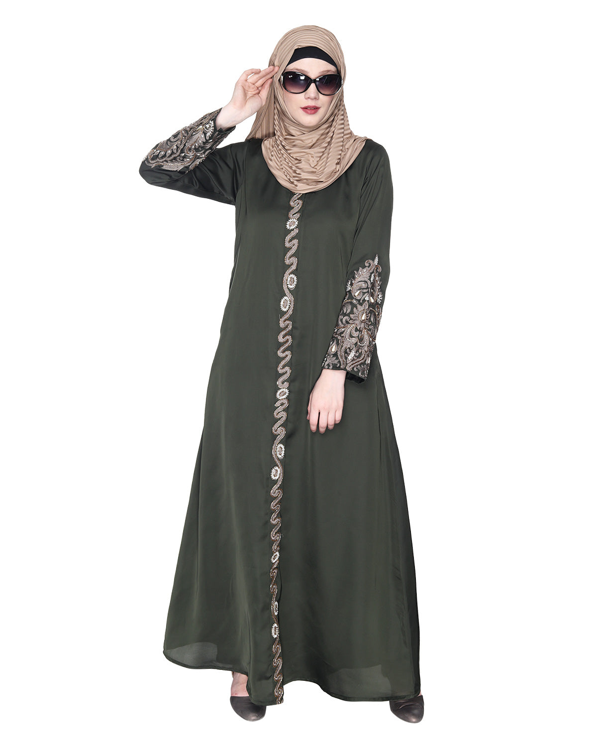 Opulent Hand Embroidered Luxury Abaya Olive