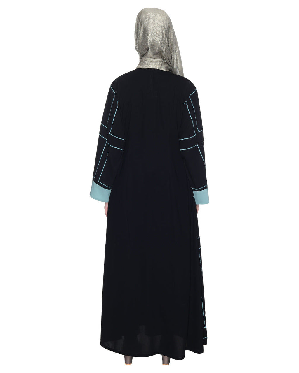 Designer Shrug Style Closed Abaya Black & Sea Green