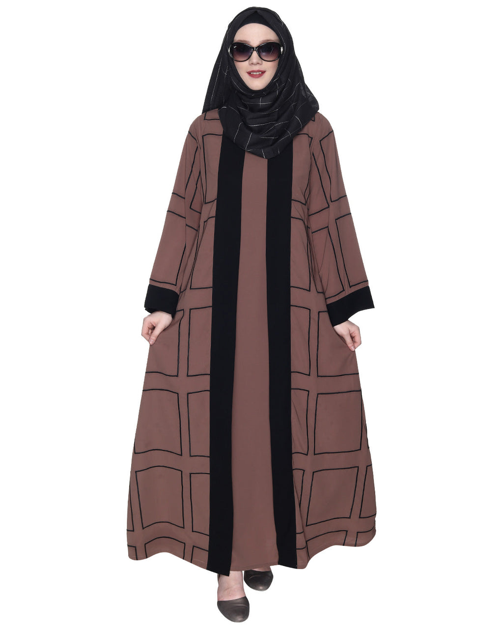Designer Shrug Style Closed Abaya Brown & Black