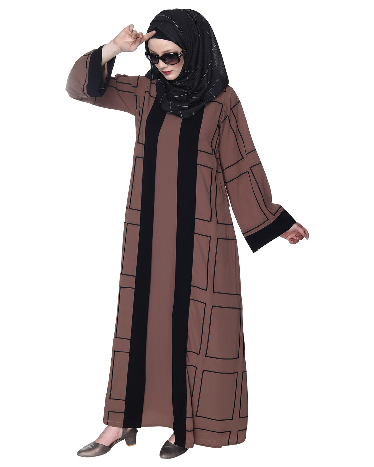 Designer Shrug Style Closed Abaya Brown & Black